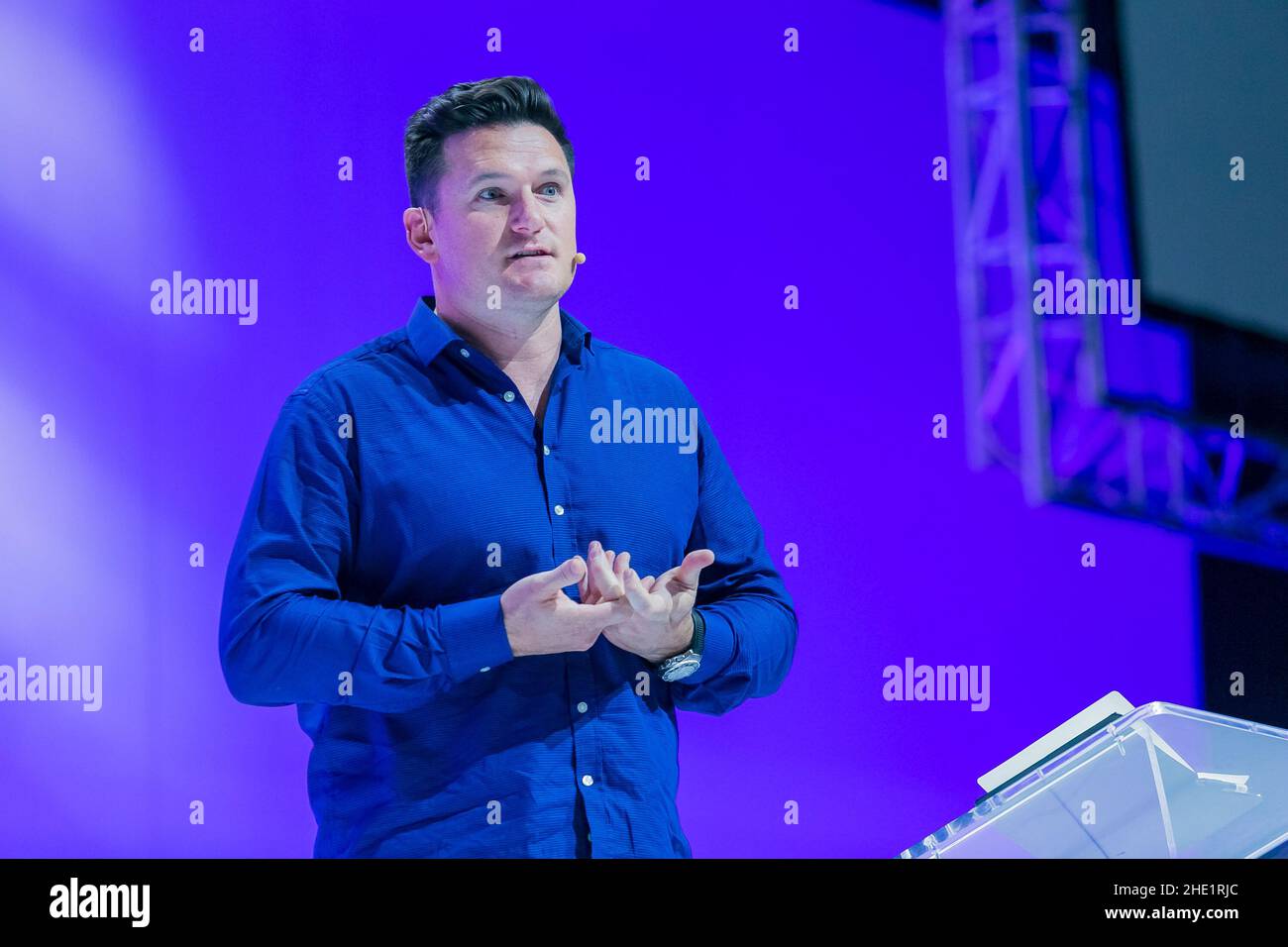 Johannesburg, South Africa - August 21, 2018: Ex Cricket Captain Graeme Smith on stage at Think Sales Convention Stock Photo