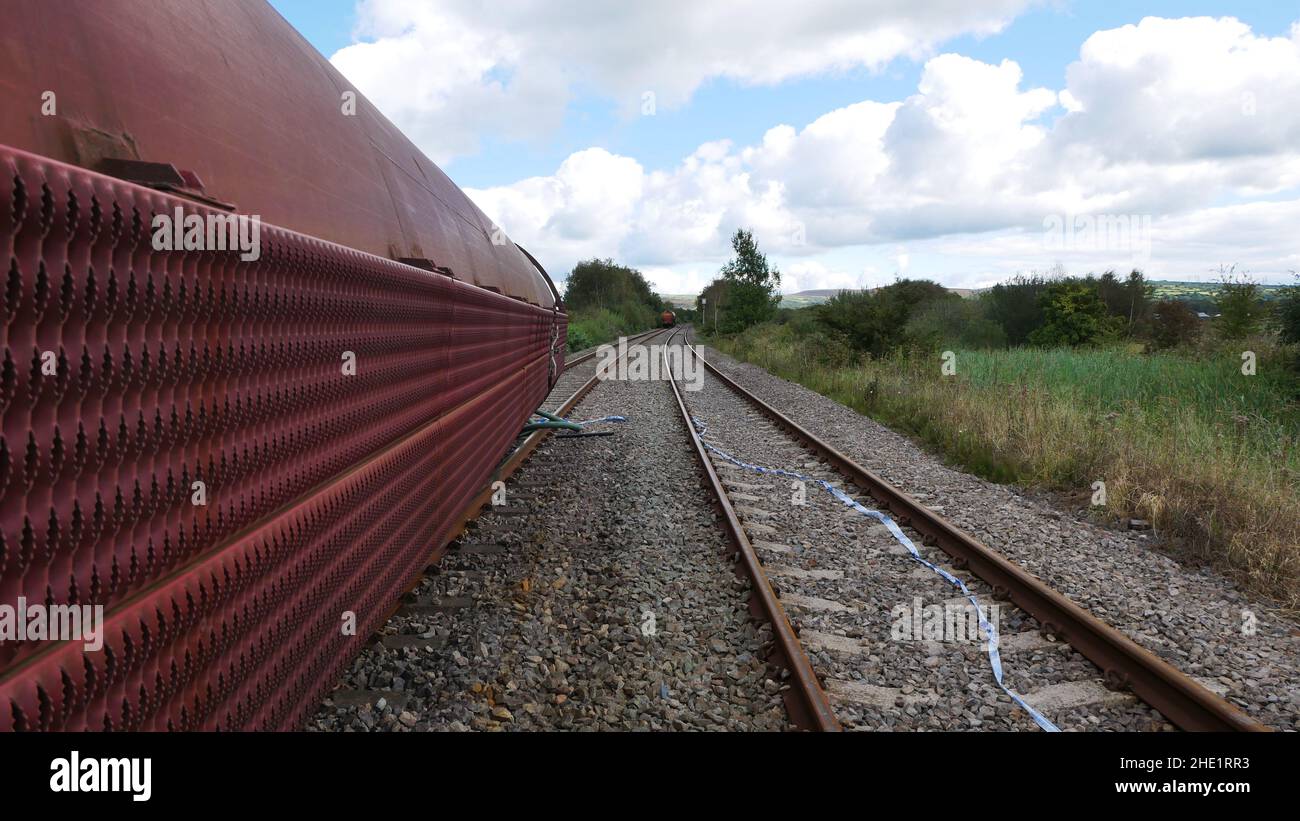 On the lines at the Llangennech train crash, showing the train lines Stock Photo