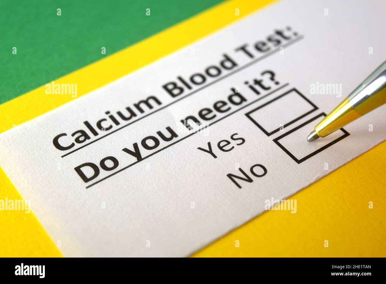 One person is answering question about calcium blood test Stock Photo