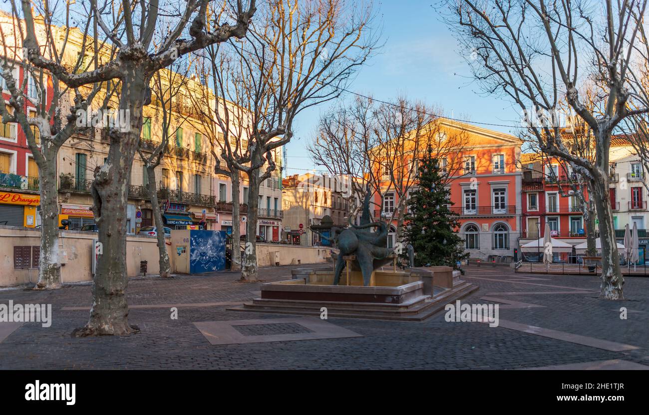 Léon Blum square, a winter morning, in Sète, in Herault, in Occitanie, France Stock Photo