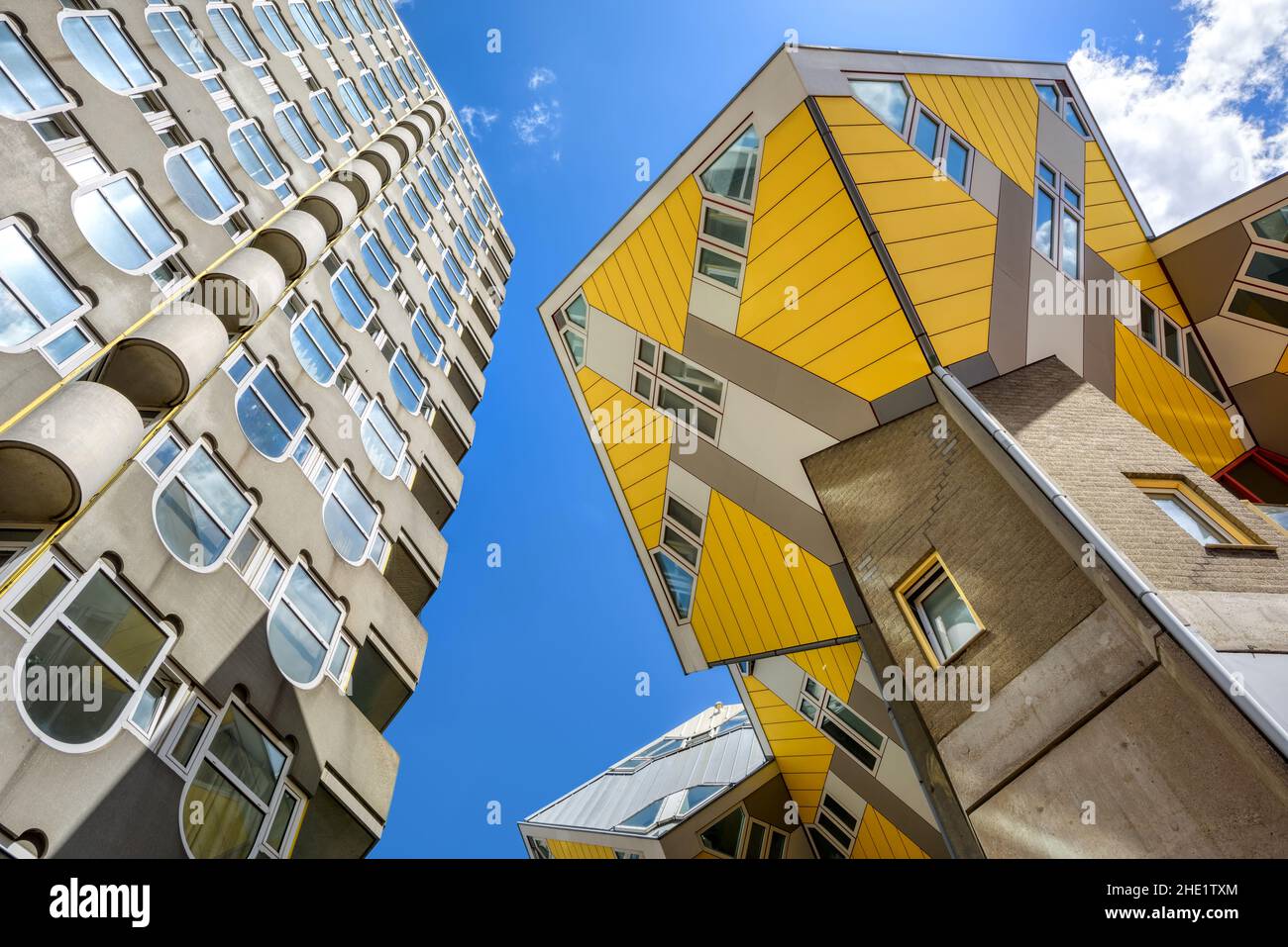 Rotterdam, Netherlands - 20 July 2020: The Cube houses, a world famous example of contemporary architecture, one of the most visited landmarks in Rott Stock Photo