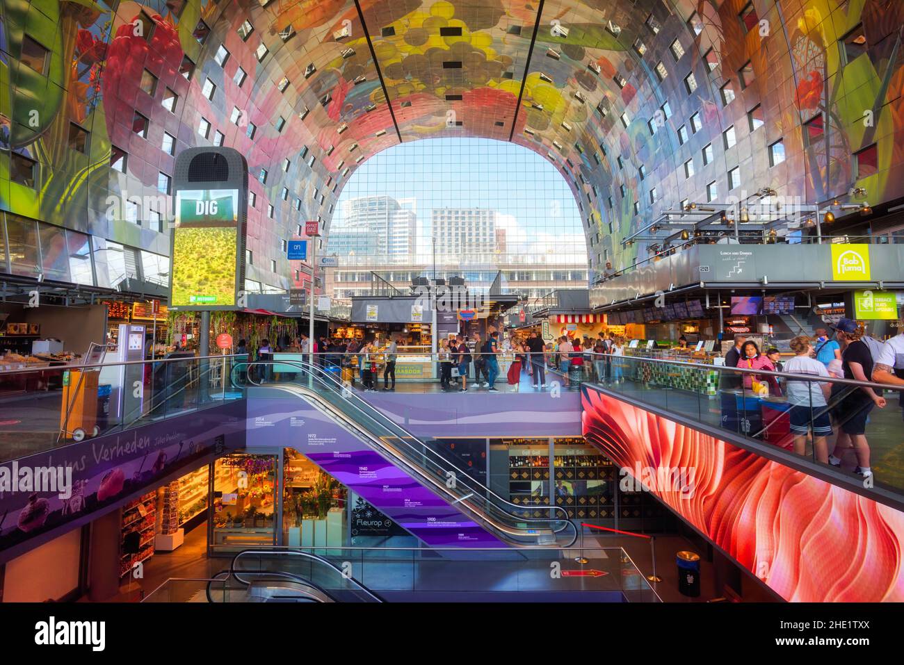 Rotterdam, Netherlands - 20 July 2020: The Markthal, a residential and office building with a market hall and food courts, is a prominent contemporary Stock Photo