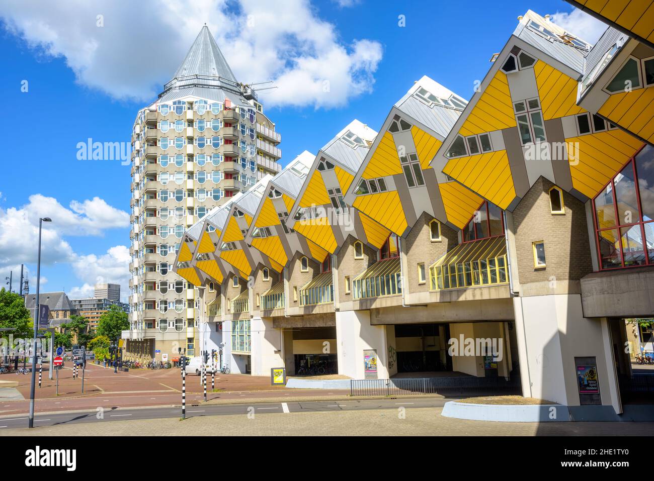 Rotterdam, Netherlands - 20 July 2020: The Cube houses, an outstanding example of contemporary architecture, are one of the most famous landmarks in R Stock Photo