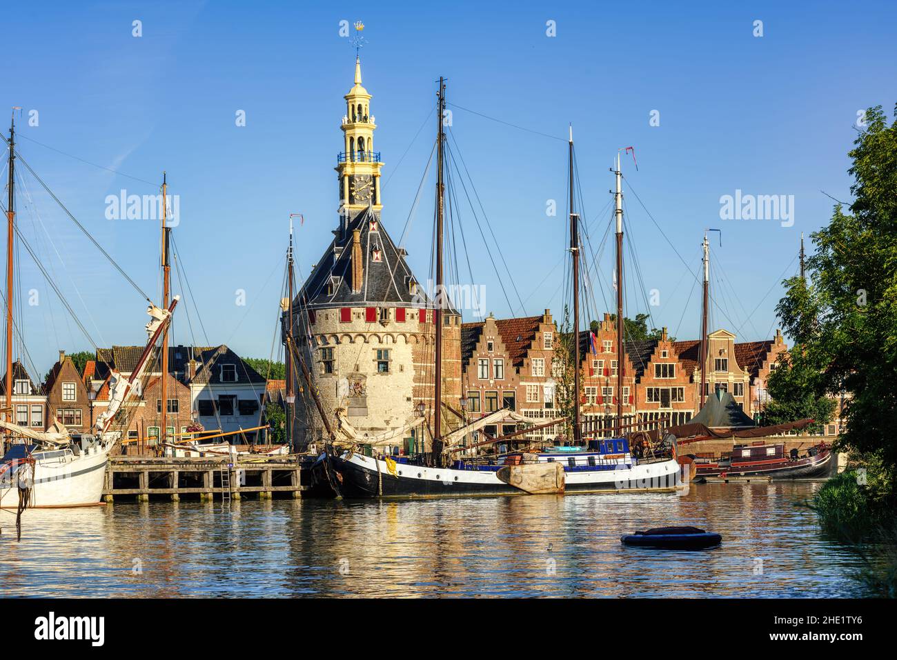 Historical Hoofdtoren tower in the harbor of Hoorn town, North Holland, Netherlands Stock Photo