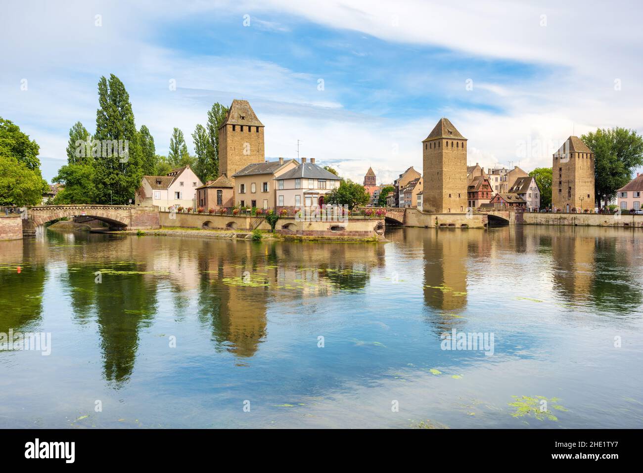 Historical Ponts Couvert bridge and towers in Strasbourg city, Alsace, France Stock Photo