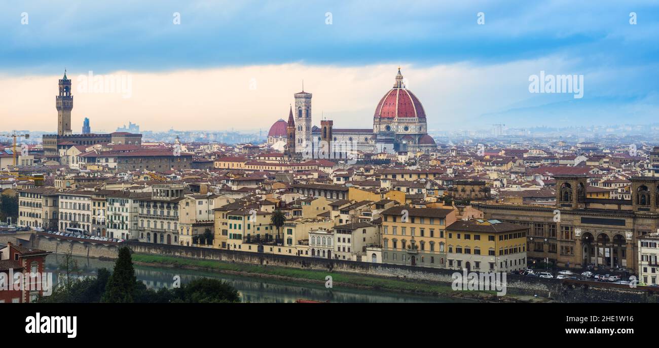Florence city panoramic view with the Old town, the Duomo cathedral and Palazzo Vecchio, Tuscany, Italy Stock Photo