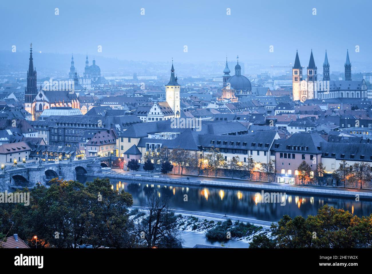 Historical Wurzburg Old town on Main river, Bavaria, Germany, in the early morning light Stock Photo