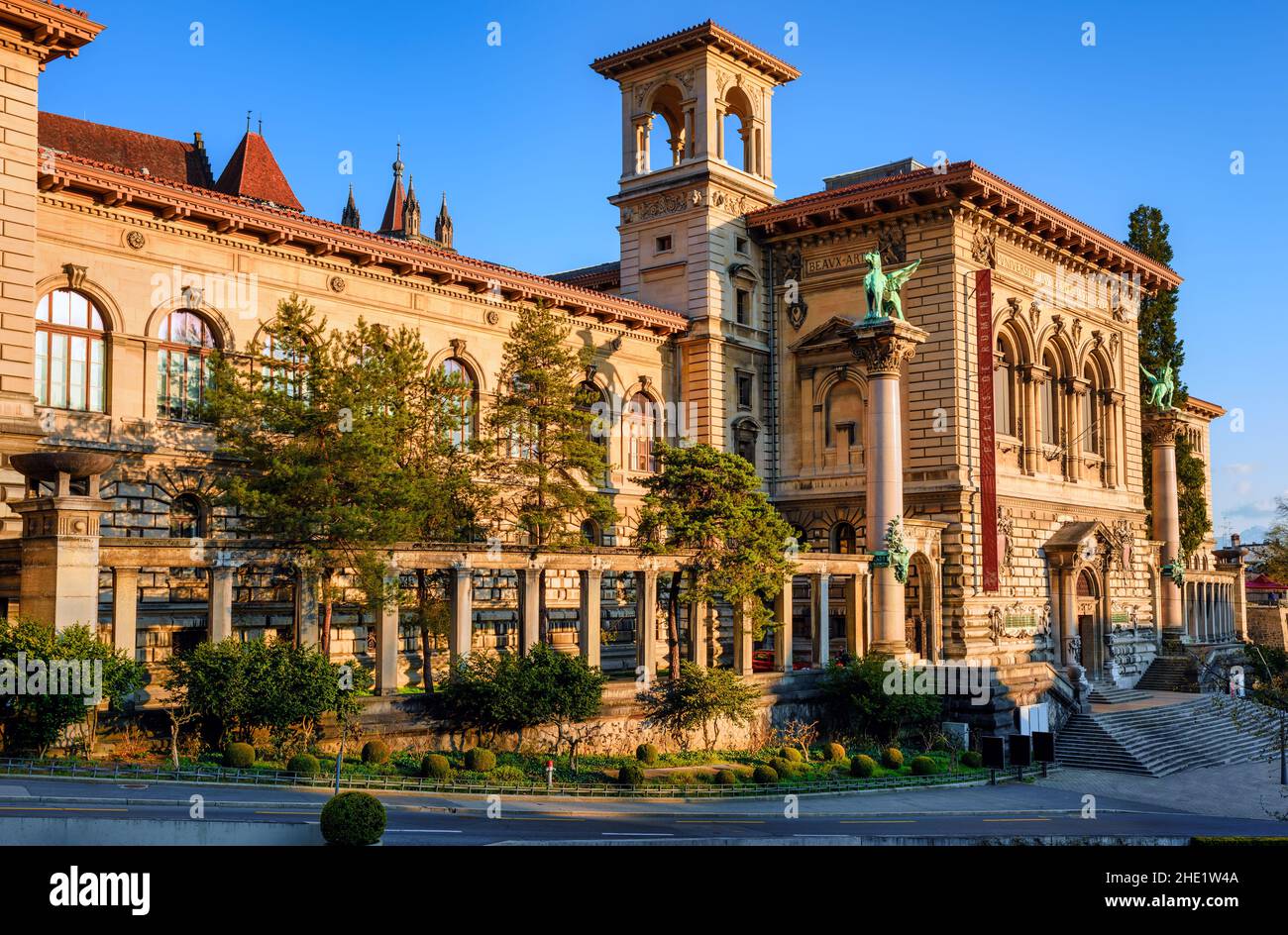 Palais de Rumine, a historical building in Lausanne city center, Switzerland, housing the Lausanne University and different museums Stock Photo