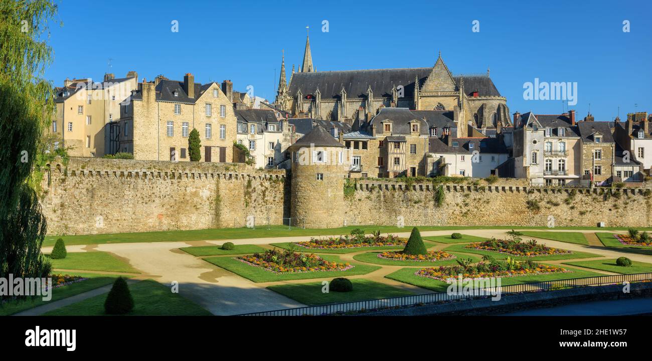 Panoramic view of historical walled Old town of Vannes, Brittany, France Stock Photo