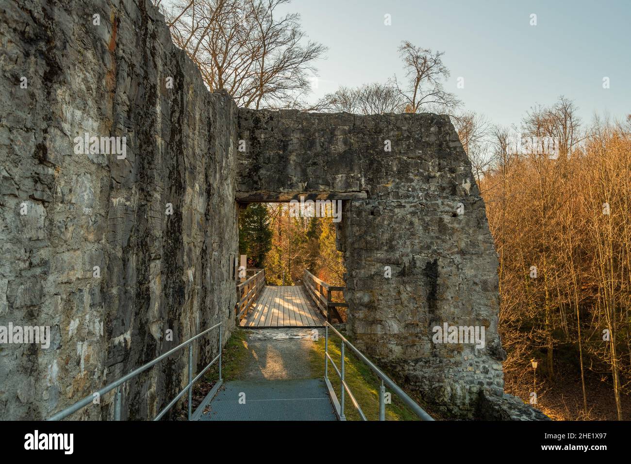 Schellenberg, Liechtenstein, December 31, 2021 Historic old castle ruin from the mid age Stock Photo