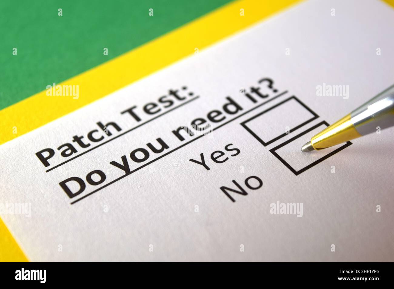 One person is answering question about patch test. Stock Photo