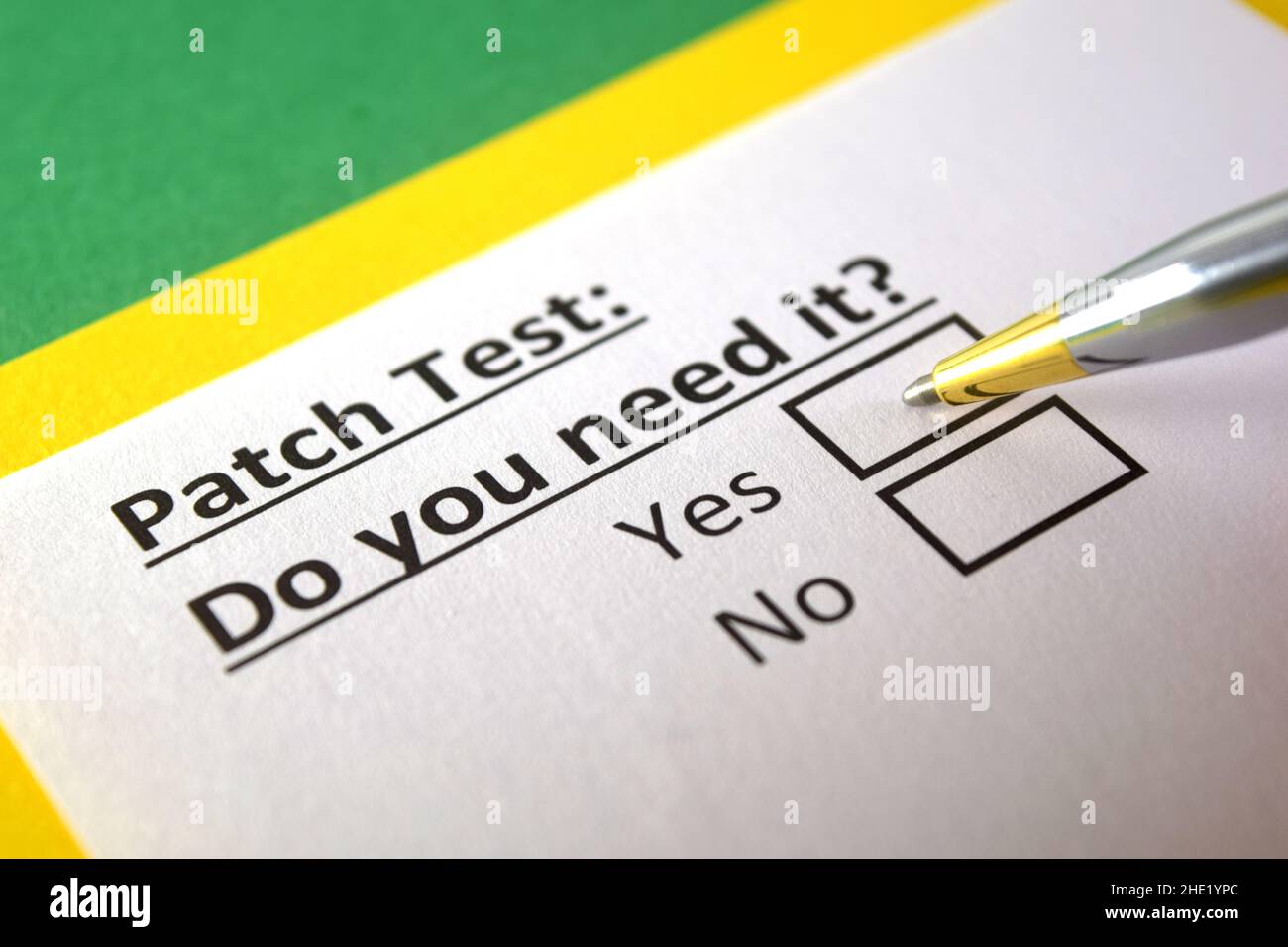 One person is answering question about patch test. Stock Photo