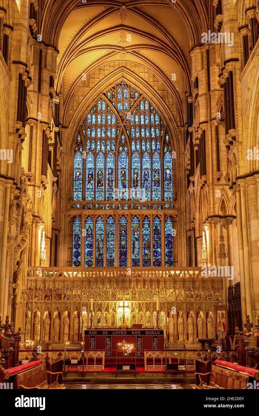 Beverley Minster Quire and Stained Glass Window Stock Photo