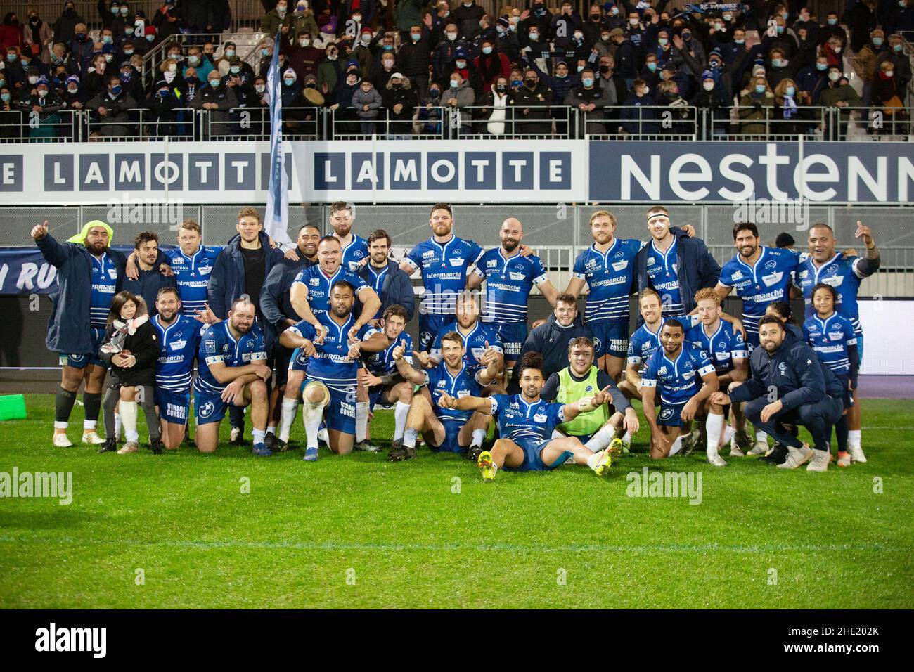 Nevers Stadium Vannes players celebrate after the French championship Pro D2 rugby ...