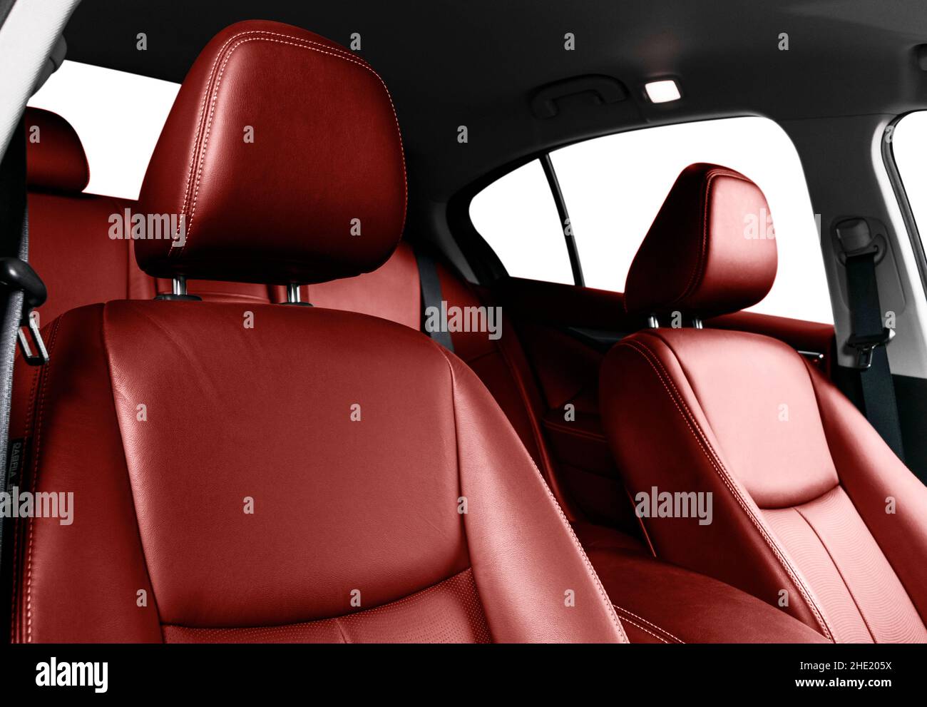 Luxury car red leather interior. Part of leather car seat details with