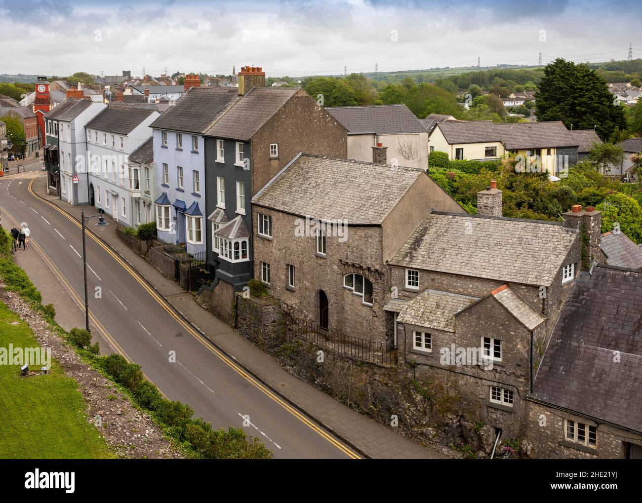 UK, Wales, Pembrokeshire, Pembroke, old houses near site of West Gate from Castle walls Stock Photo