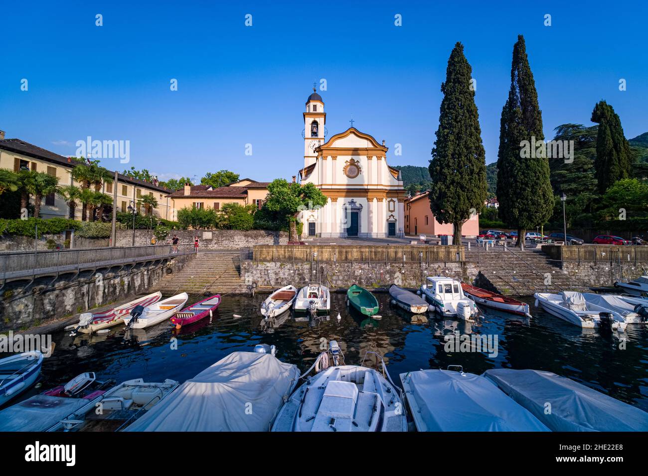 The church Chiesa S. Giovanni, located at the harbour of the small town. Stock Photo