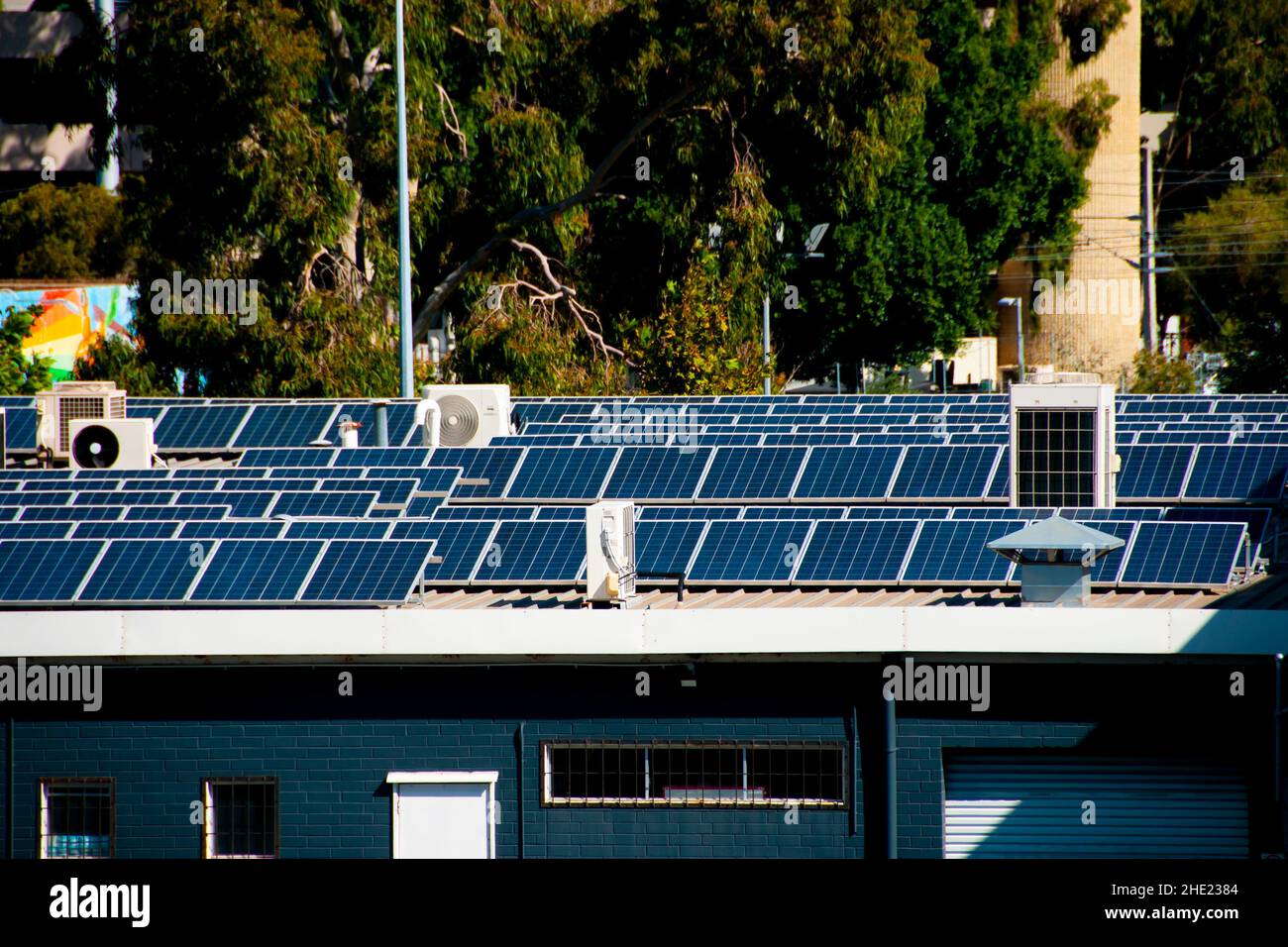 Commercial Solar Panels on Building Stock Photo
