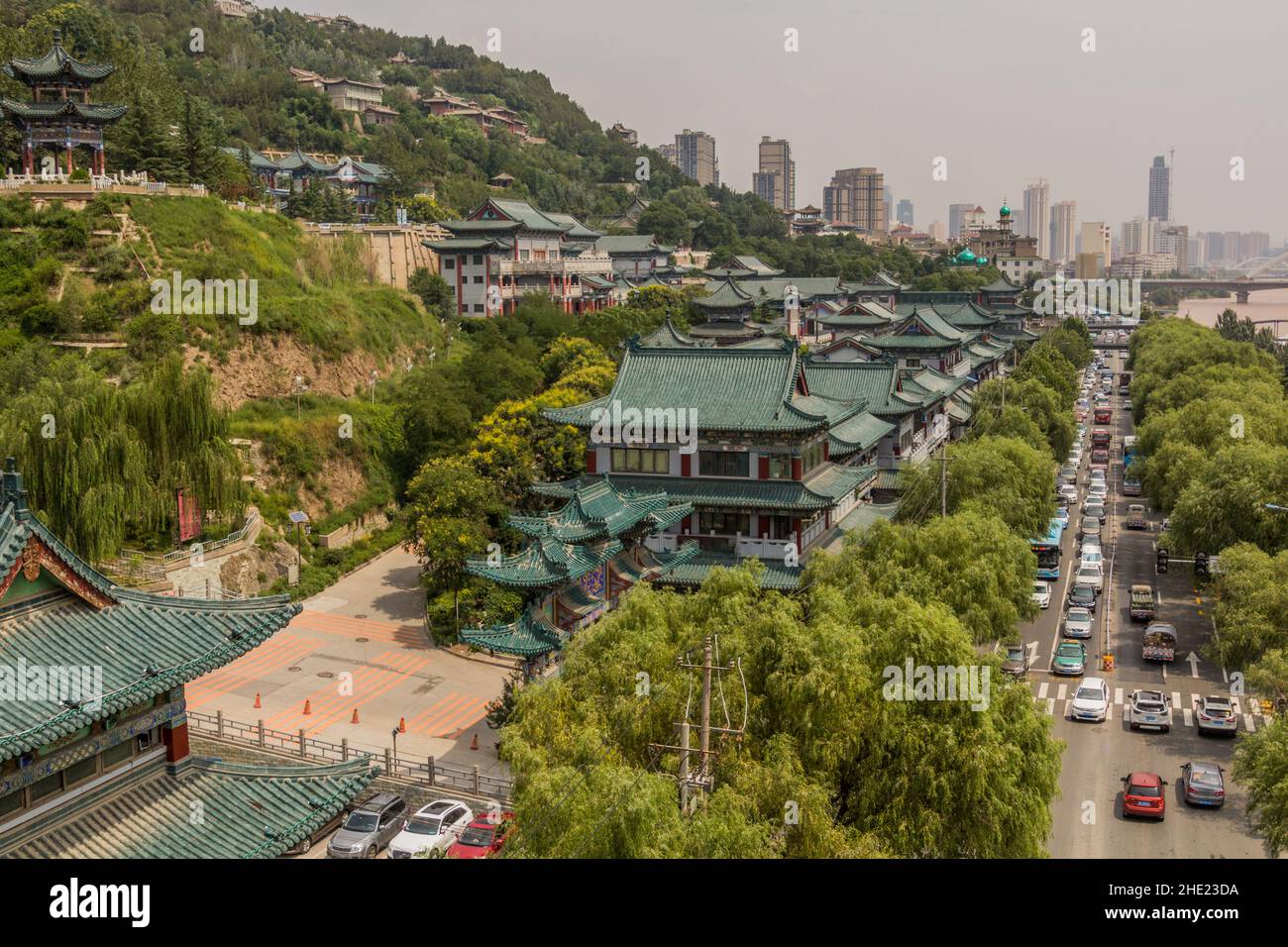 Buildings between White Pagoda Temple and Yellow river Huang He in Lanzhou, Gansu Province, China Stock Photo