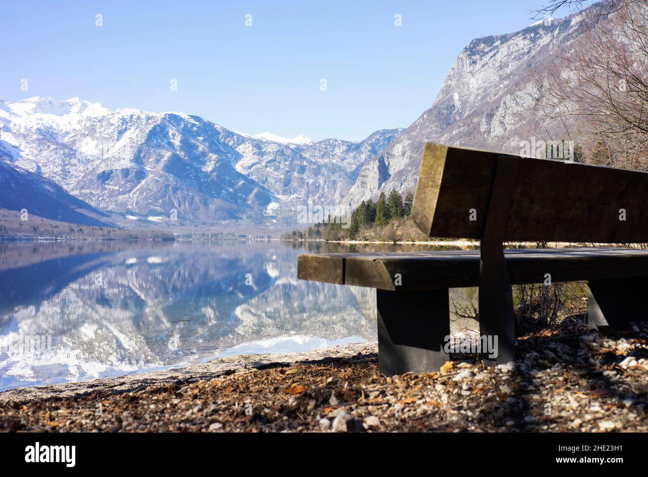 Spot for relaxation around the lake Bohinj, located in Slovenian Alps. Stock Photo