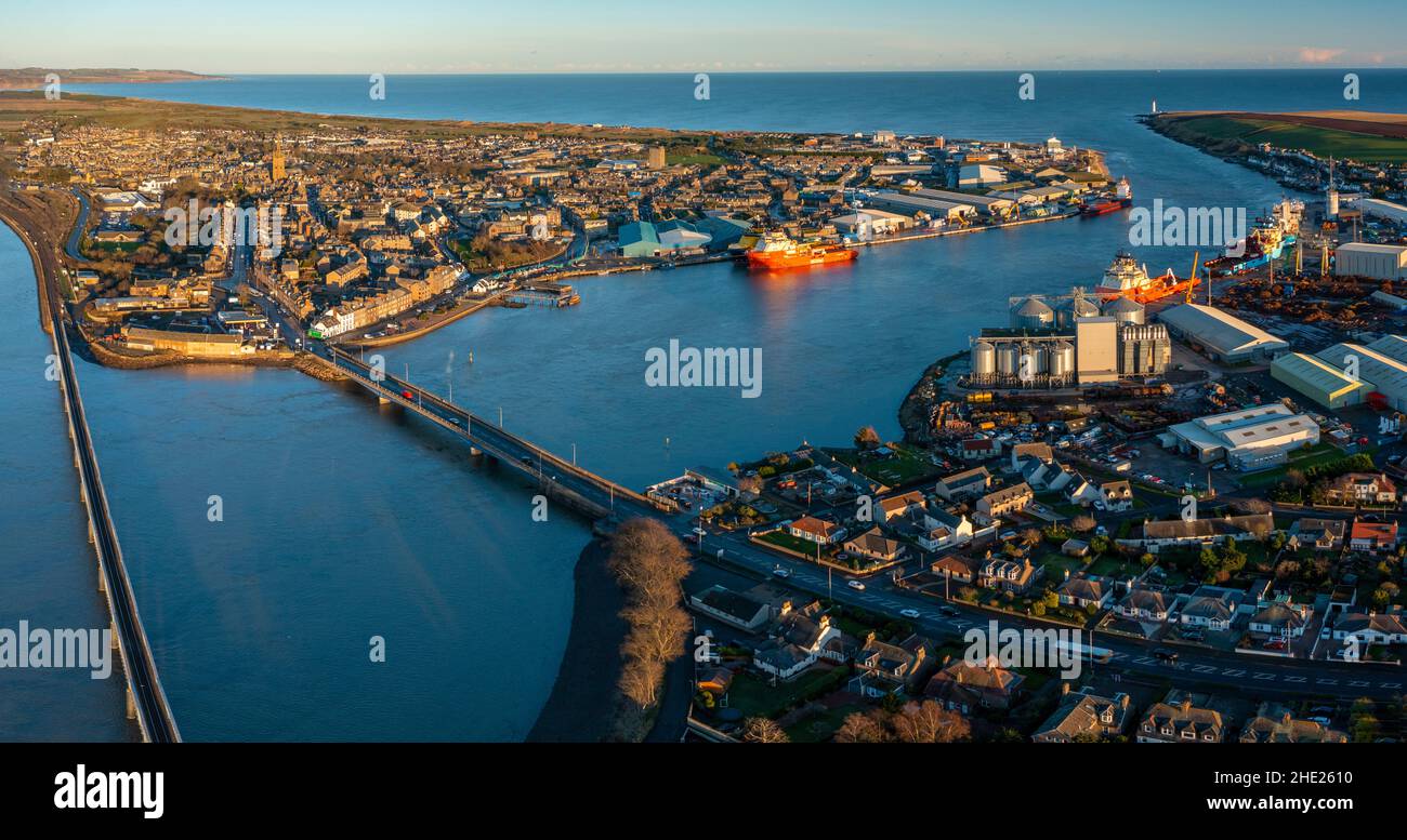 Aerial view from drone of Montrose in Angus, Scotland. UK Stock Photo