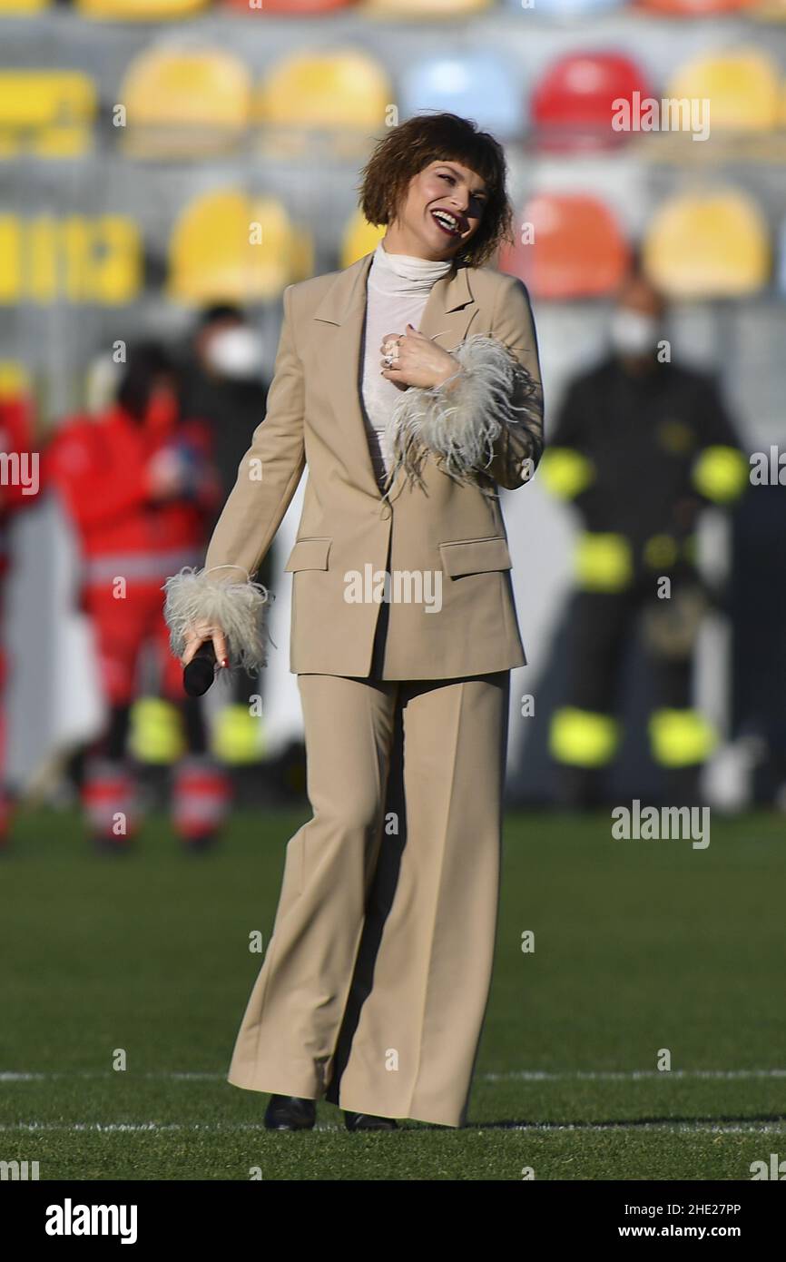 Alessandra Amoroso during the Women's Italian Supercup Final between F.C. Juventus and A.C. Milan at the Benito Stirpe Stadium on 8th of January, 2022 in Frosinone, Italy. Stock Photo