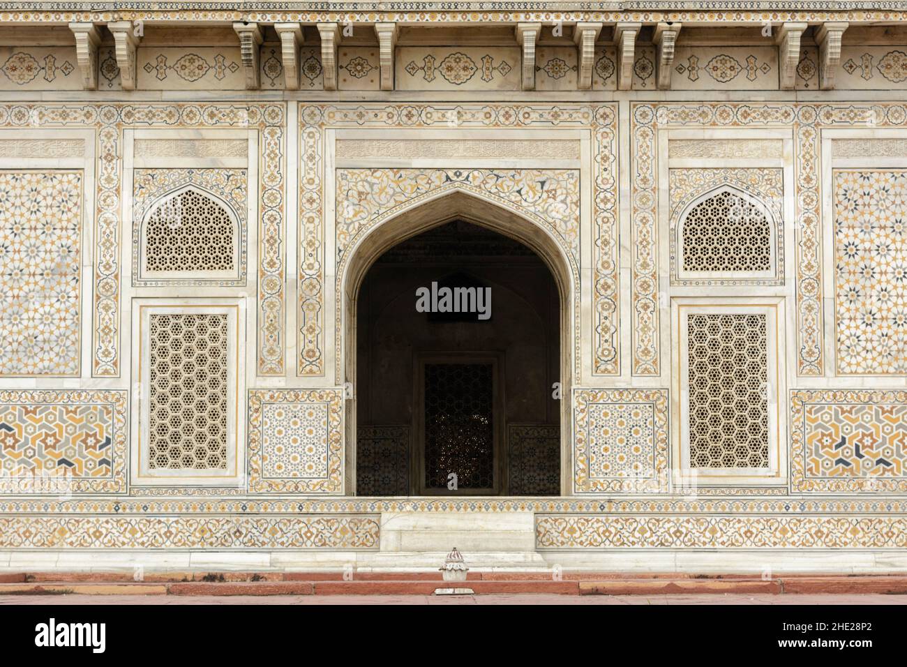 Tomb of Itmad-Ud-Daulah or Etimad-ud-Daulah made from white marble, Agra, Uttar Pradesh, India, South Asia. Also known as the Baby Taj or Mini Taj. Stock Photo