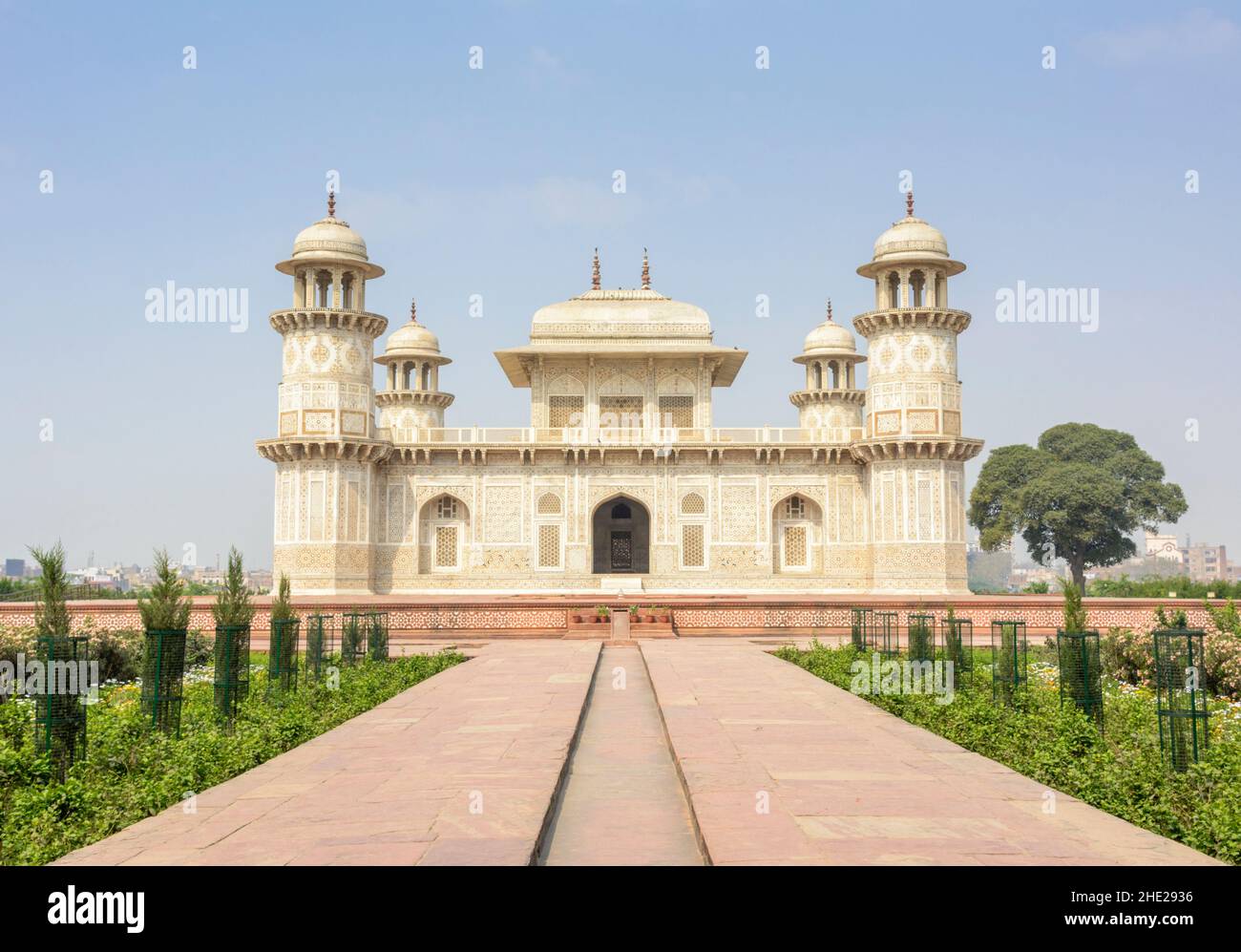 Tomb of Itmad-Ud-Daulah or Etimad-ud-Daulah made from white marble, Agra, Uttar Pradesh, India, South Asia. Also known as the Baby Taj or Mini Taj. Stock Photo