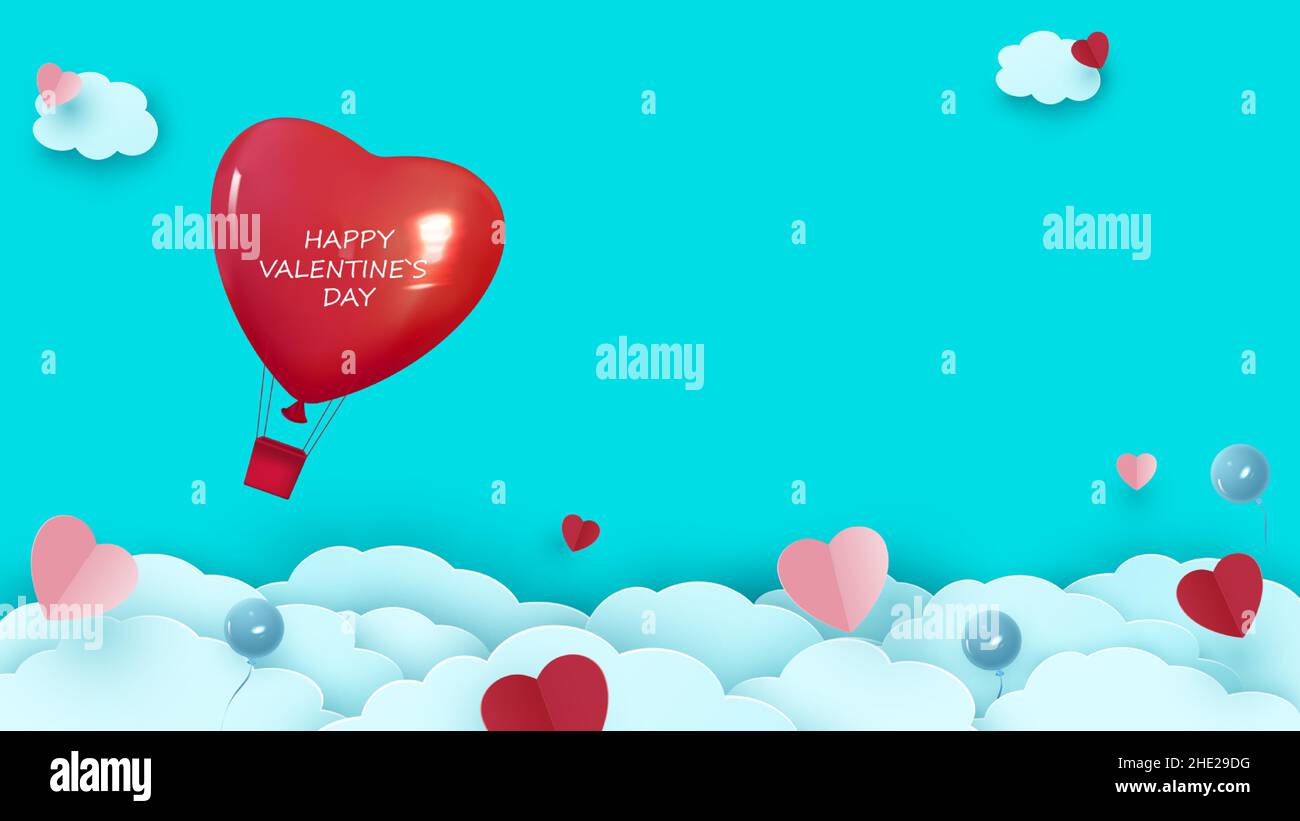 Valentine s day background with heart shaped balloon flying through the ...