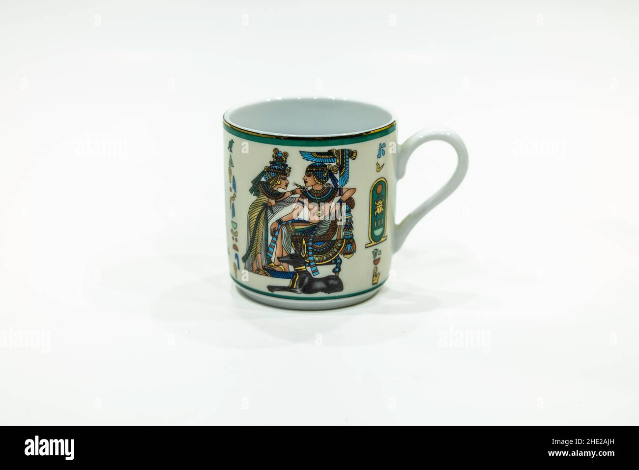 decorated antique ceramic tea cup on white background Stock Photo