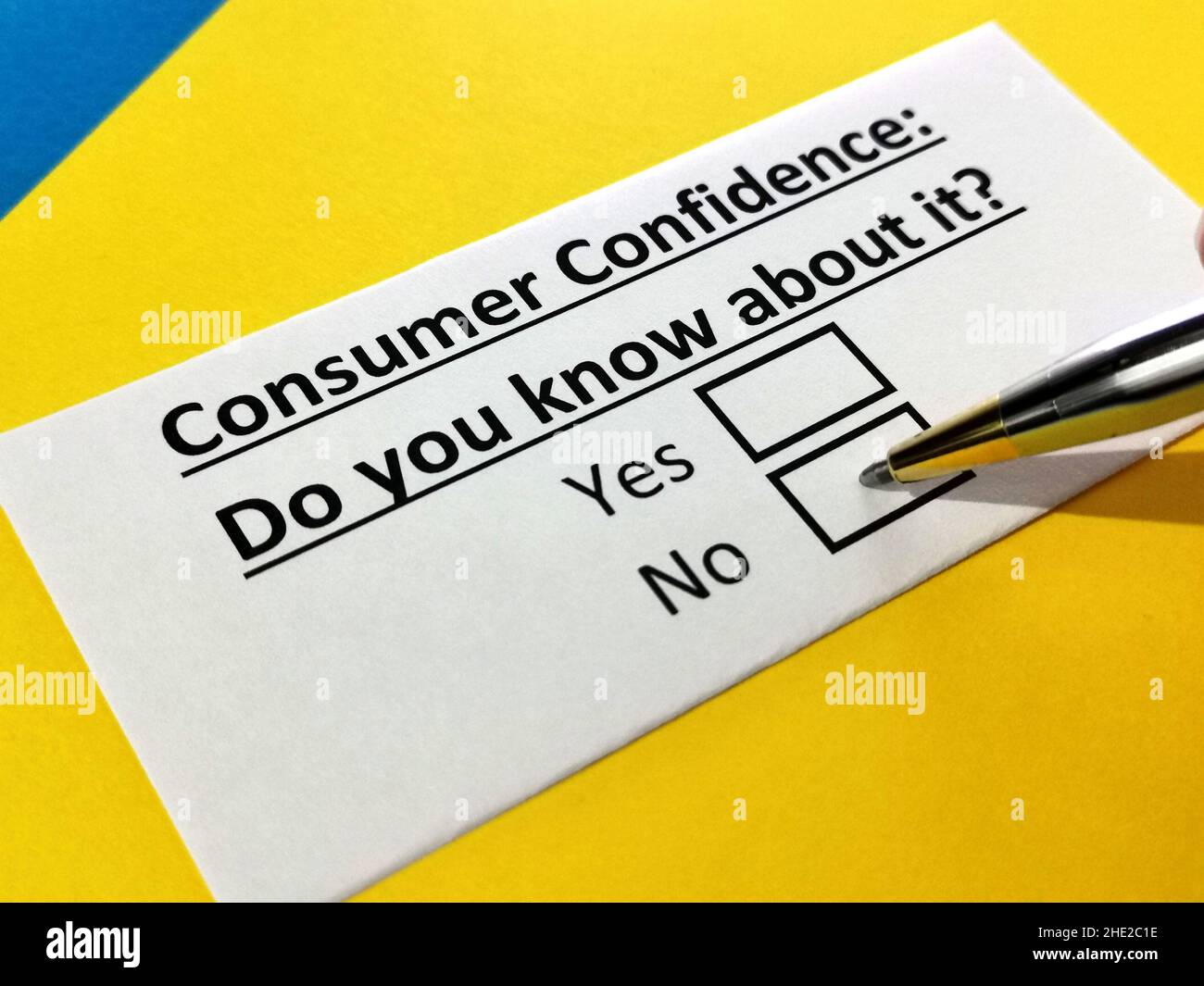 One person is answering question about consumer confidence. Stock Photo