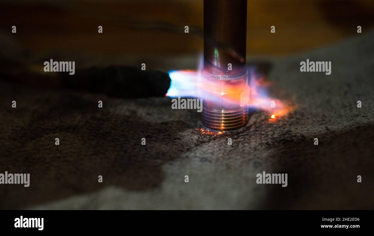 Copper soldering, work process of installation and soldering of copper