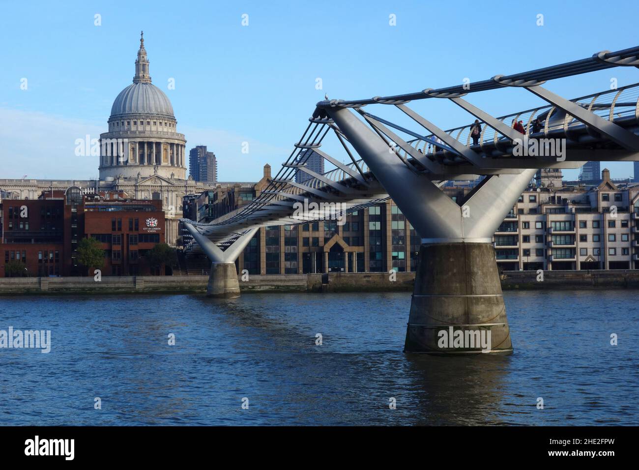 St Pauls and The Millennium Bridge. Stock Photo