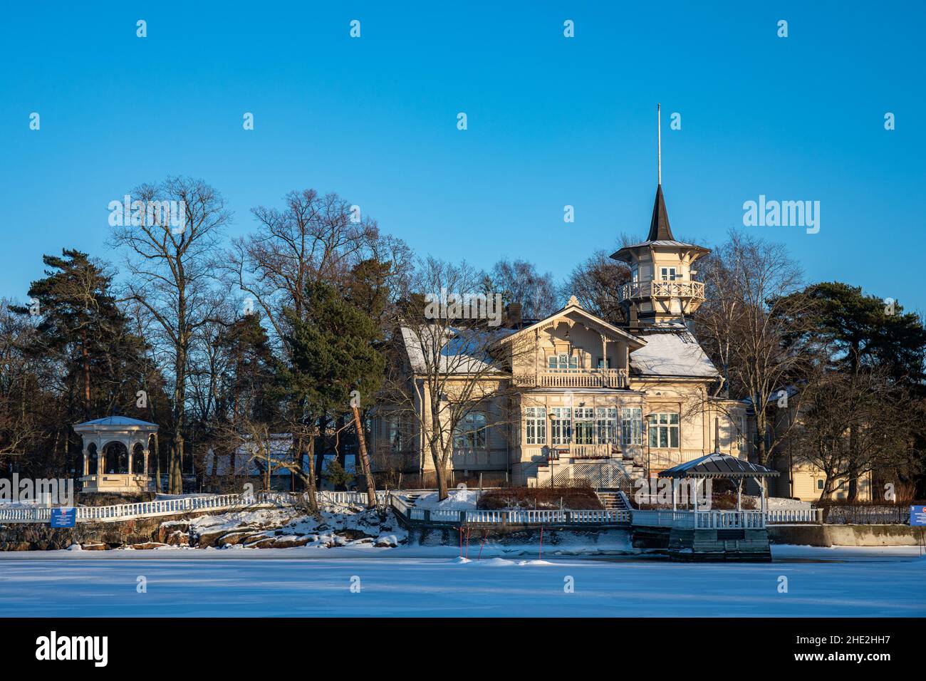 Villa Kesäranta, the official residence of Prime  Minister, on a clear winter day in Meilahti district of Helsinki, Finland Stock Photo