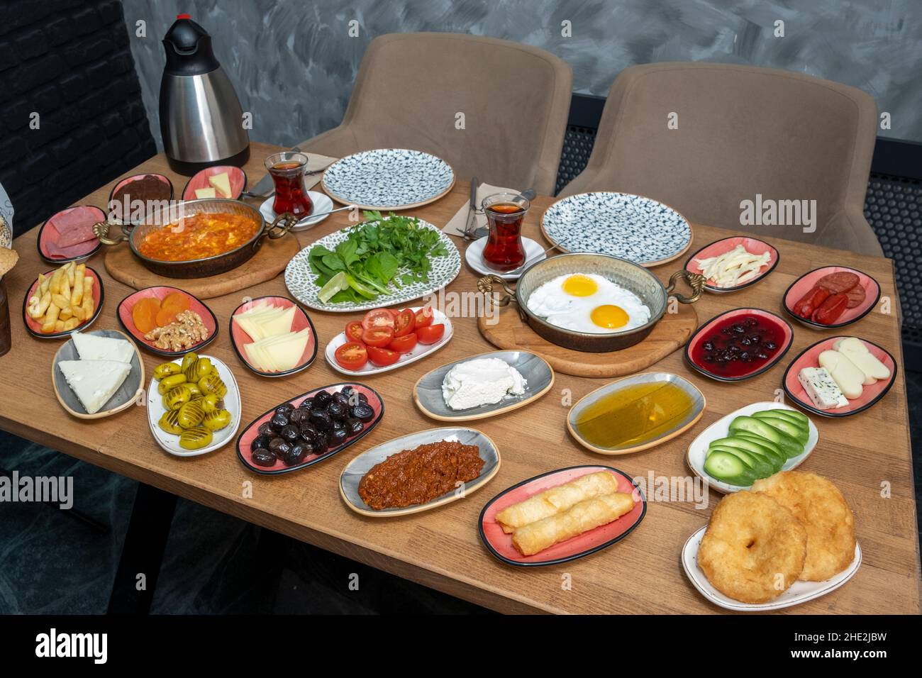 Breakfast table. Traditional Turkish Breakfast Table (Serpme Kahvaltı).  Turkish style breakfast Stock Photo - Alamy