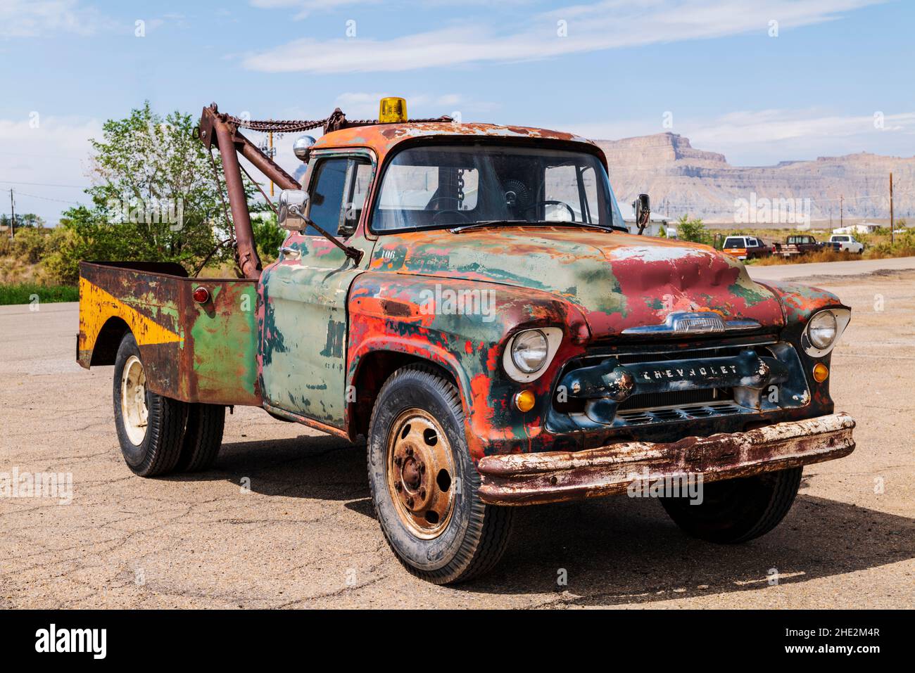 Rusted antique Chevrolet tow truck; Green River; Utah; USA Stock Photo