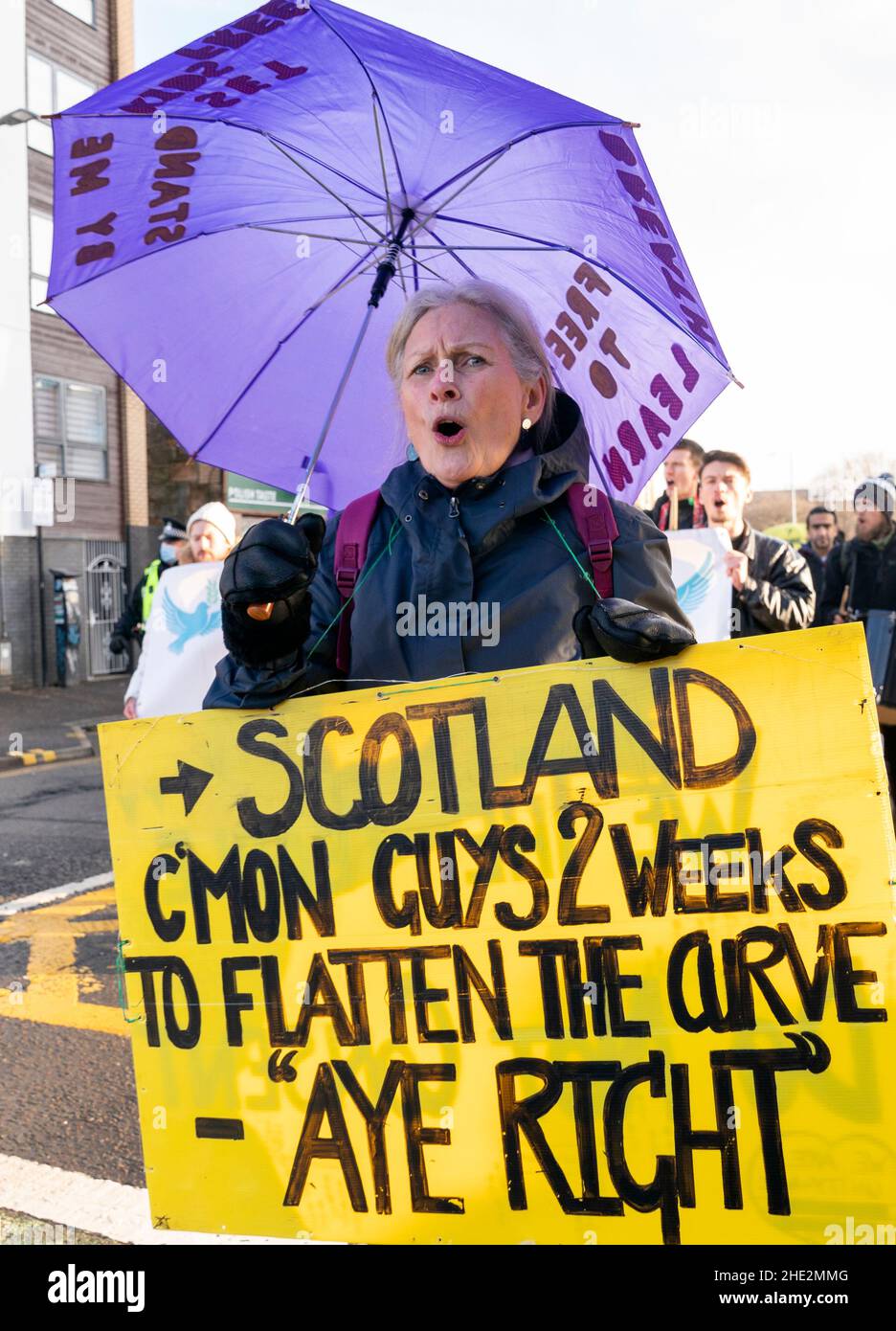 People take part in the "Freedom Rally" an anti-vaccine demonstration organised by the campaign group 'Scotland Against Lockdown' in Glasgow city centre. Picture date: Saturday January 8, 2022. Stock Photo