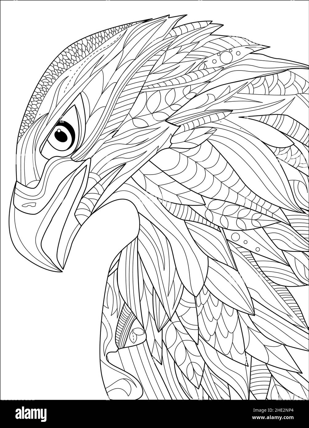 Eagle Head Line Drawing With Geometric Detailed Coloring Book idea Stock Vector