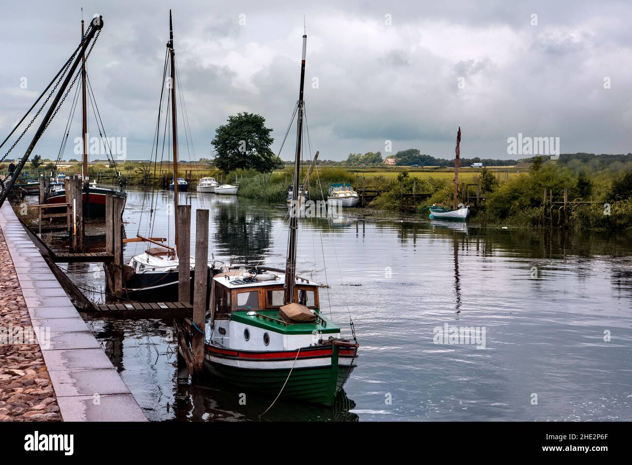 Sailboats in the small harbour at Ribe, Denmark Stock Photo