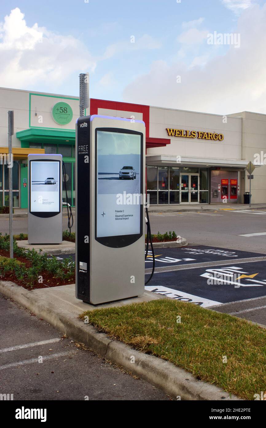 Volta Free EV Charging station retrofit into existing parking lot Stock Photo