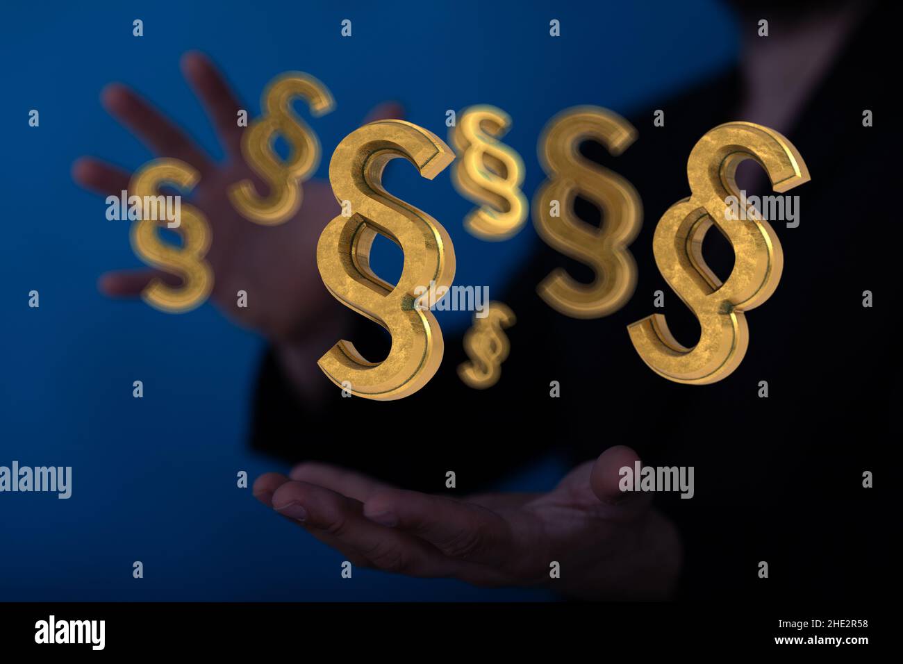 Lawyer holding a digital render of a network of legal code signs Stock ...
