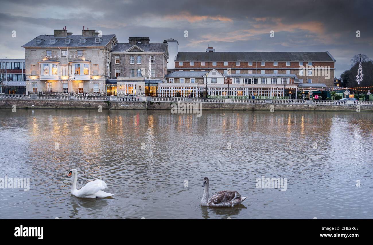 The Swan Hotel on the embankment in Bedford Stock Photo