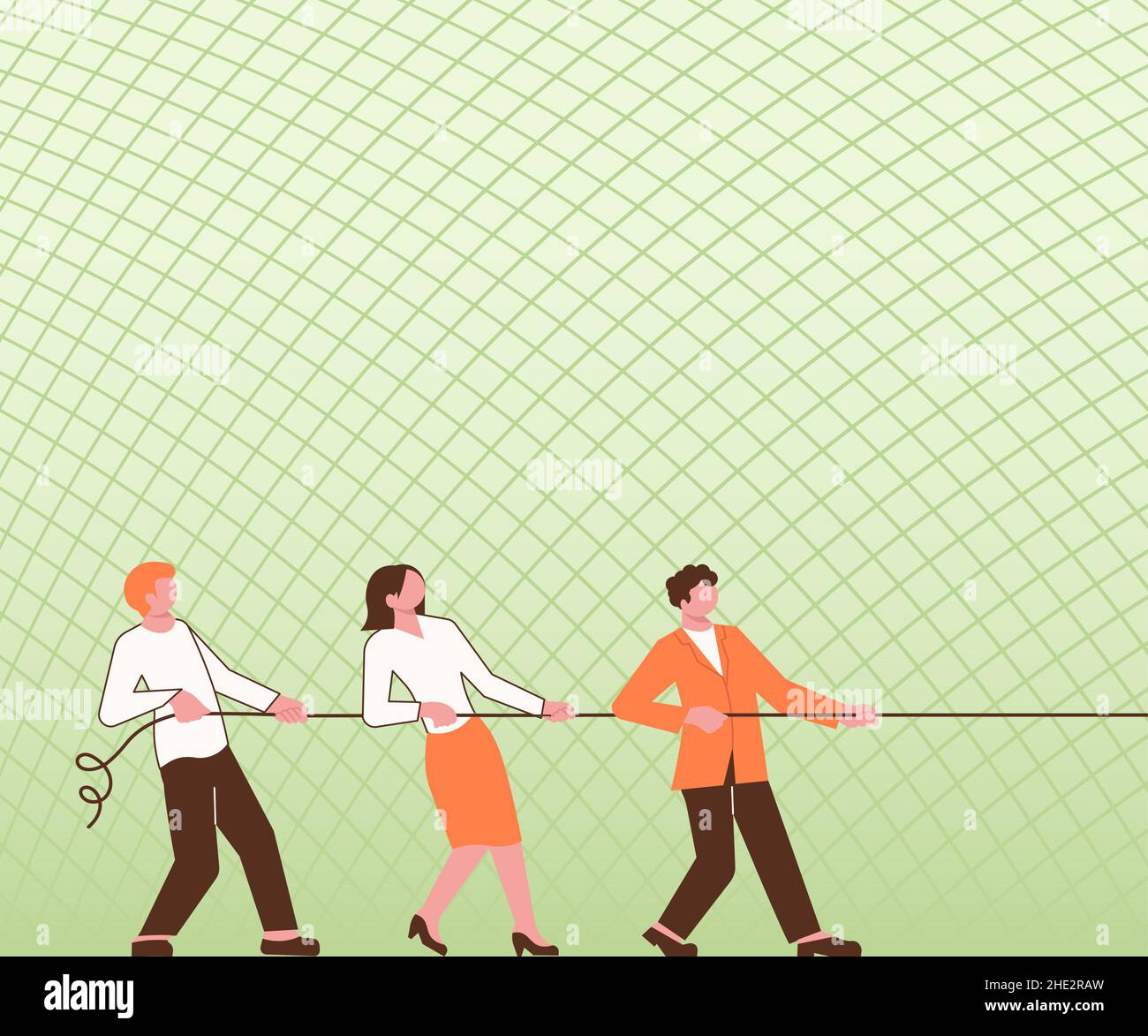 Three Colleagues Pulling Rope Together Presenting Teamwork Success