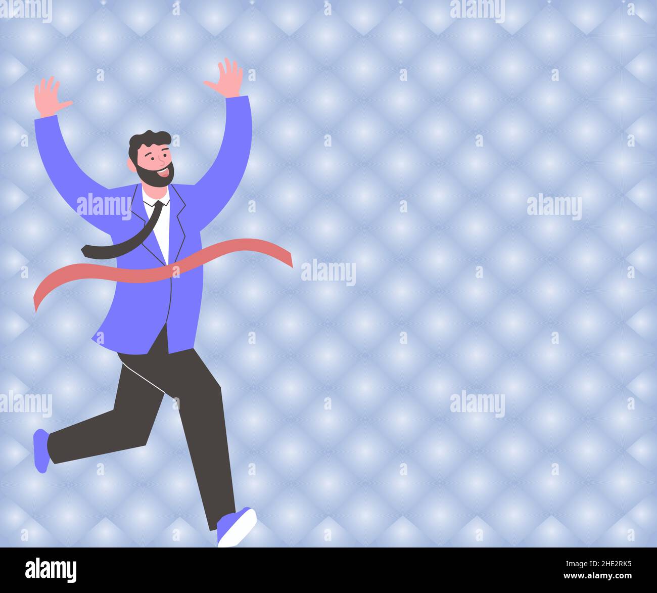 Gentleman In Suit Running Towards Finish Line Celebrating Success. Man In Uniform Crossing End Line Race Enjoying Honoring His Achievement. Stock Vector