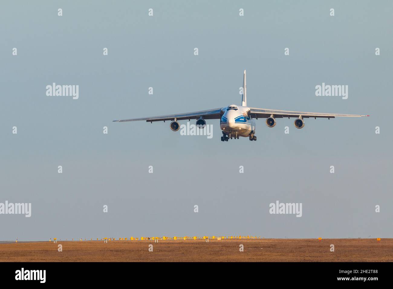 Gdansk, Poland - 21 March 2018: Antonow An-124 by Volga-Dnepr Airlines at Lech Walesa airport in Gdansk. Strategic airlift, four-engined aircraft. Stock Photo