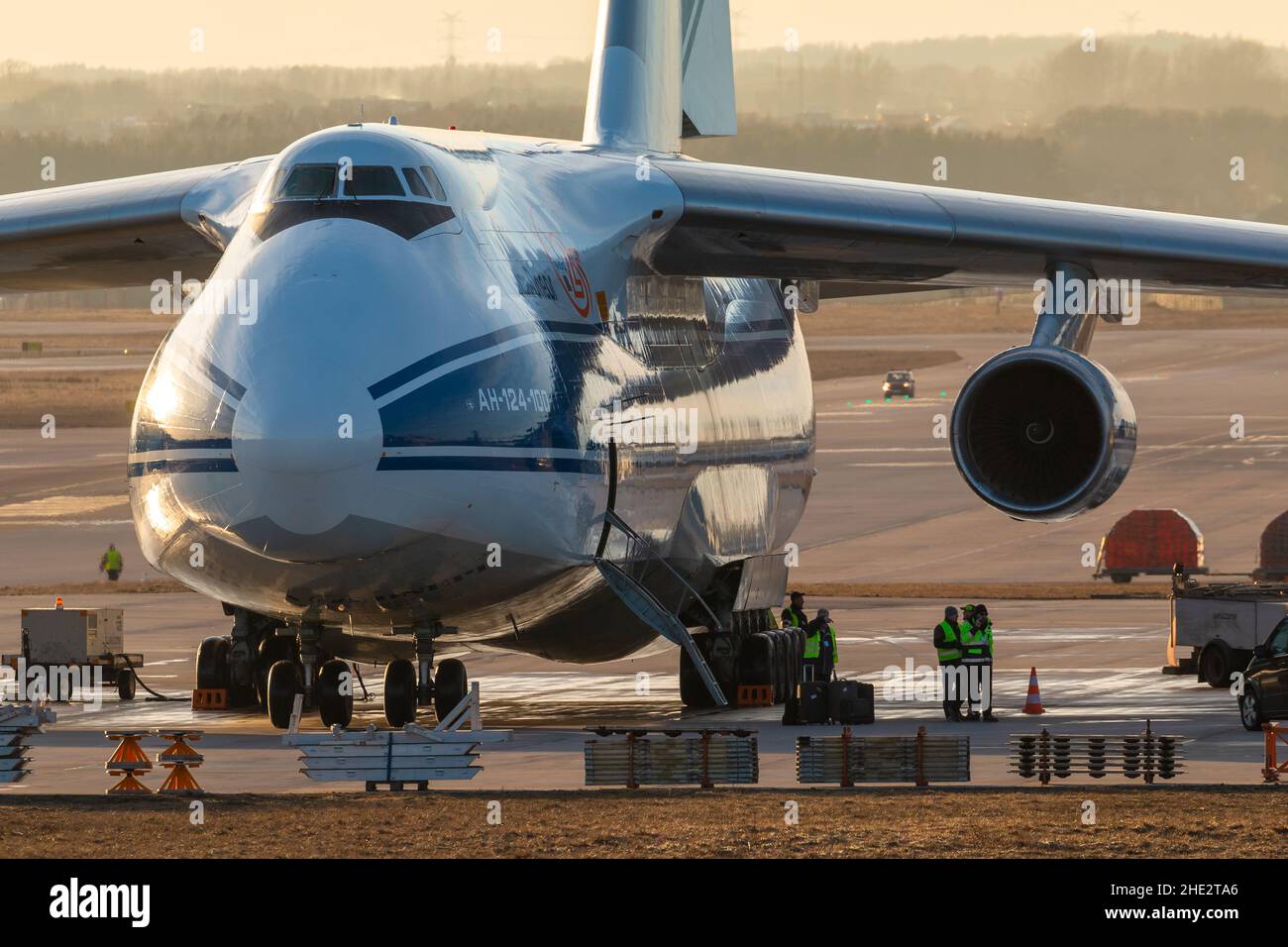 Gdansk, Poland - 21 March 2018: Antonow An-124 by Volga-Dnepr Airlines at Lech Walesa airport in Gdansk. Strategic airlift, four-engined aircraft. Stock Photo