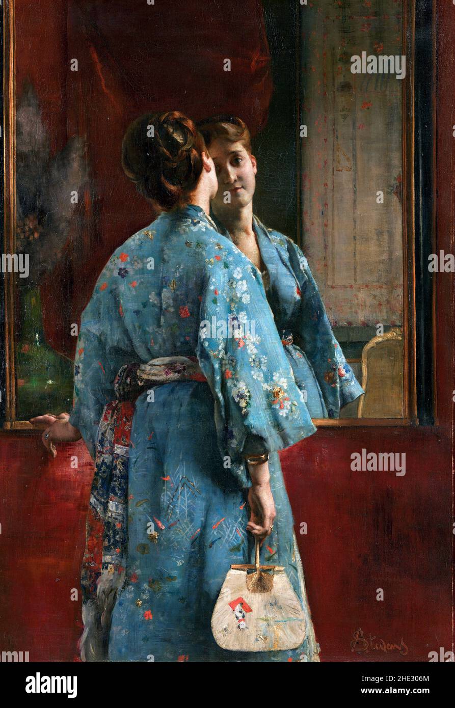 The Japanese Robe by the Belgian artist, Alfred Stevens (1823-1906), oil on canvas 1872 Stock Photo