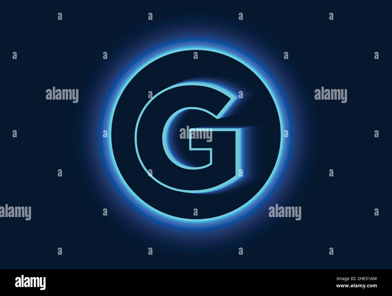 Initial G monogram alphabet in a neon circle. Stock Vector
