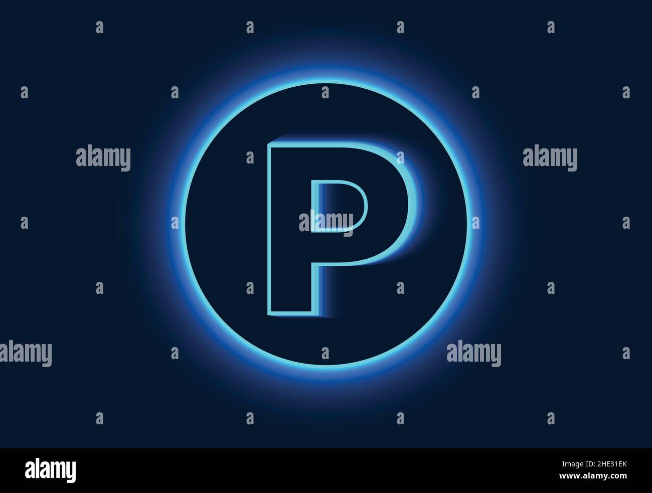 Initial P monogram alphabet in a neon circle. Stock Vector