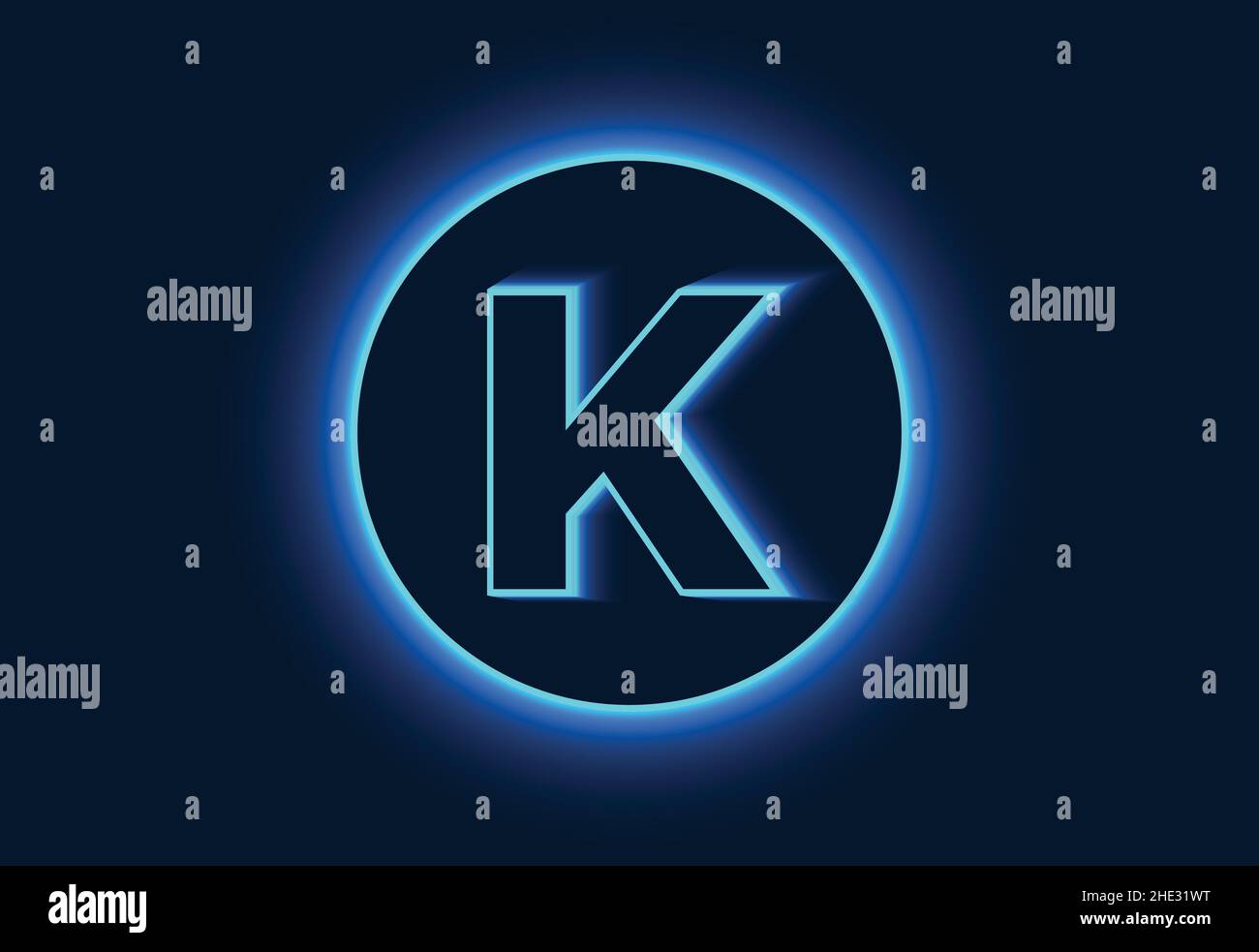 Initial K monogram alphabet in a neon circle. Stock Vector